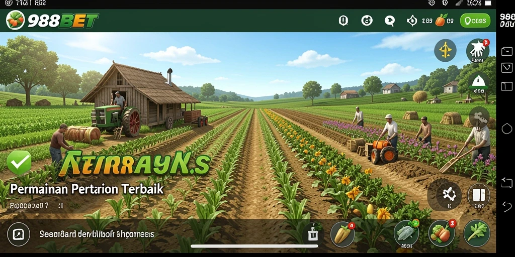 Screenshot gameplay 988BET menampilkan aktivitas pertanian yang seru.