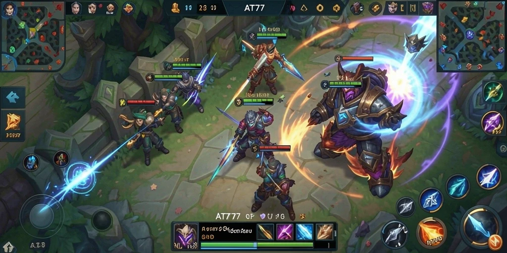 Tangkapan layar gameplay seru dari AT777 yang menunjukkan aksi tim.