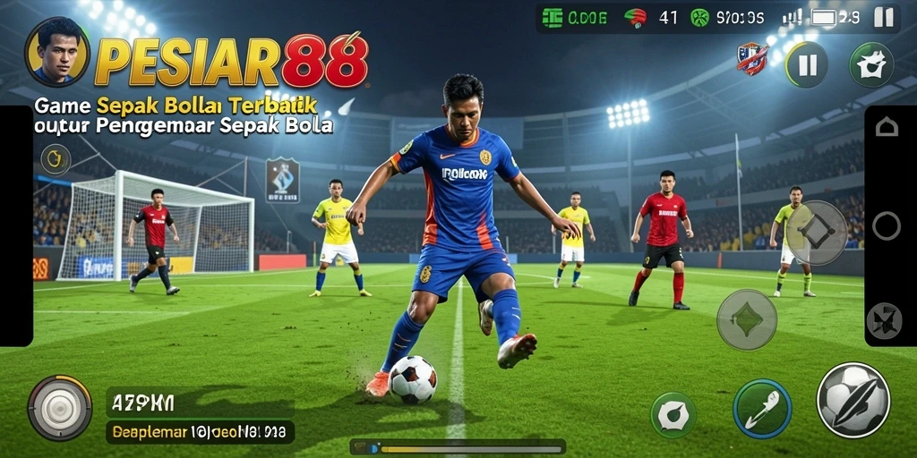 Screenshot utama PESIAR88 menampilkan aksi seru di lapangan sepak bola.
