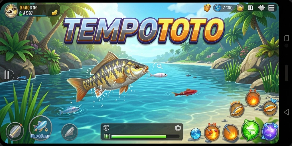 Tampilan gameplay TEMPOTOTO dengan pengalaman memancing yang seru.