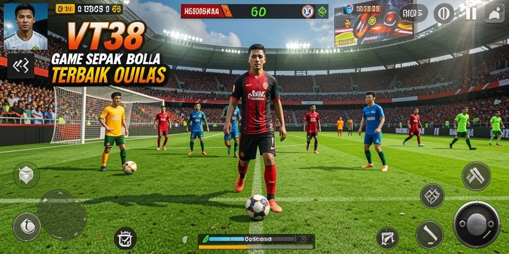 Tampilan gameplay menarik dengan aksi sepak bola seru.